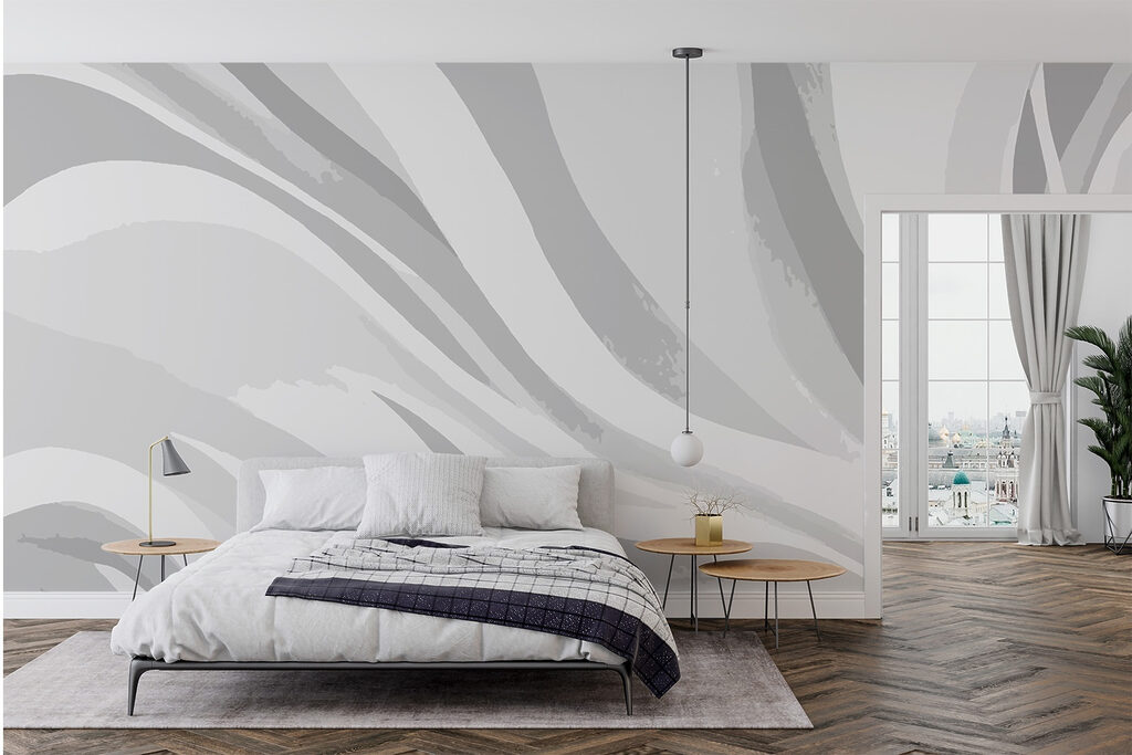 Witte en grijze golvende achtergrond in een interieur