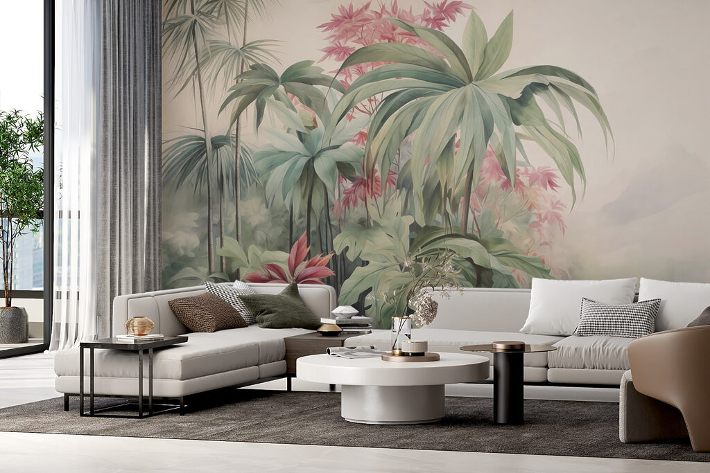Palmen langs een bloementuin — interieur 1