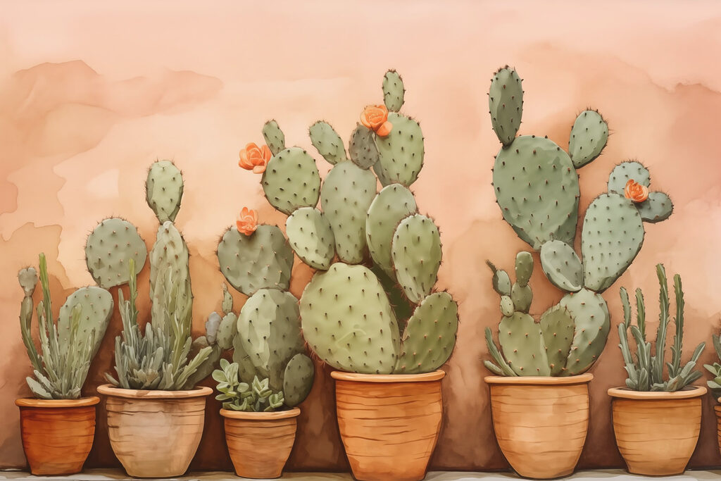 Cactussen op zacht perzik — volledig ontwerp