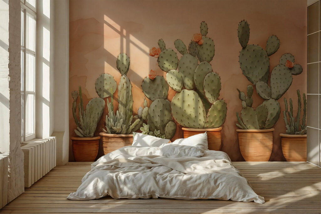 Cactussen op zacht perzik — interieur 1