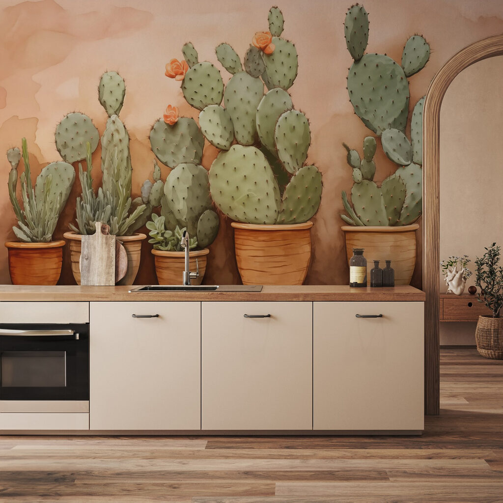 Cactussen op zacht perzik — interieur 2