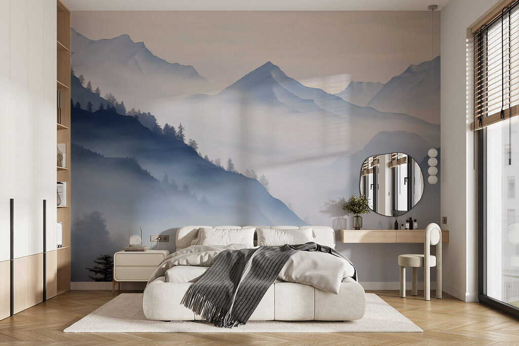 Blauwe bergen achter boshellingen — interieur 1