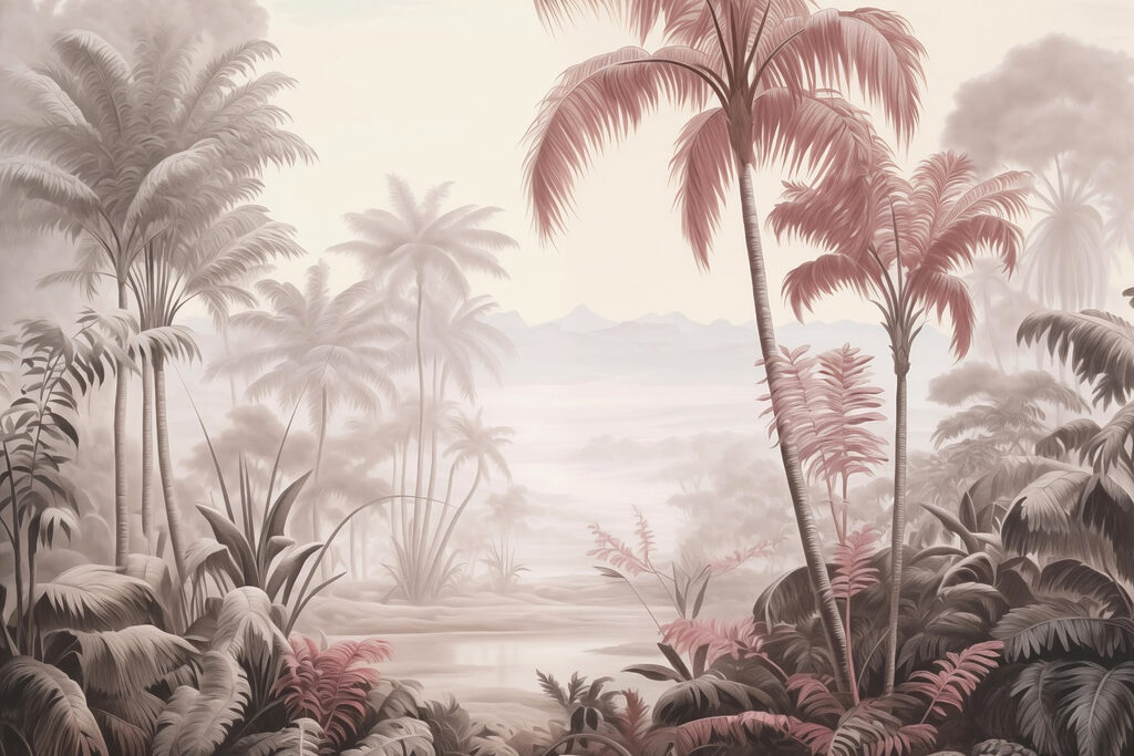 Palmen in zachte sepia — volledig ontwerp