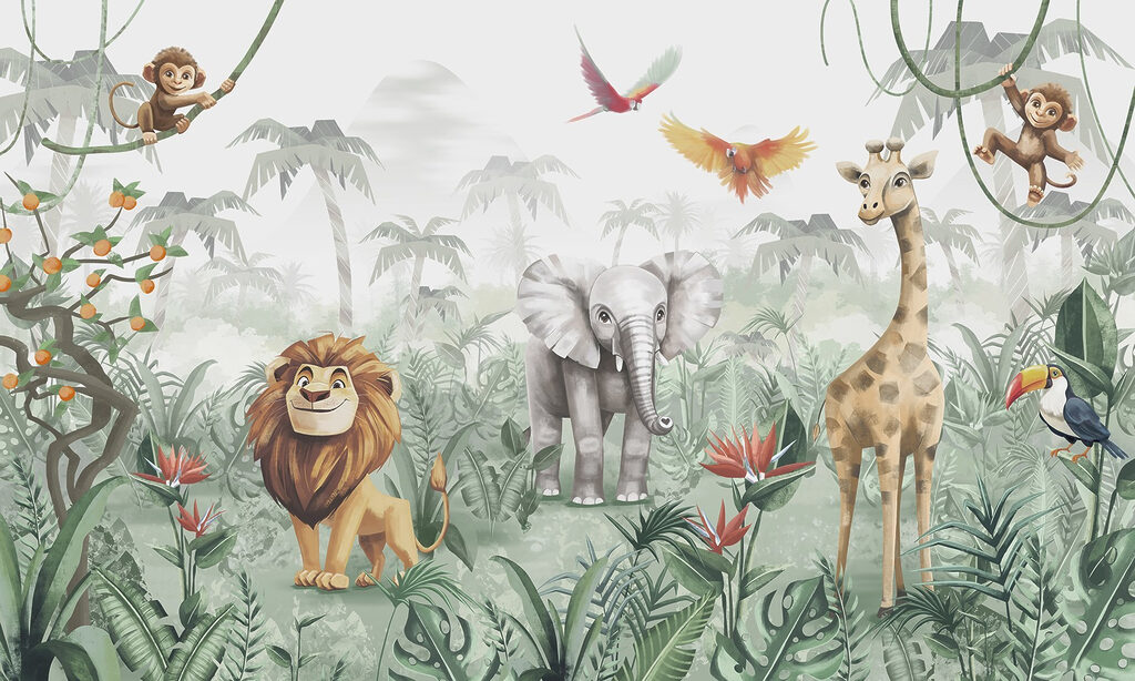 Groep dieren in een jungle — volledig ontwerp