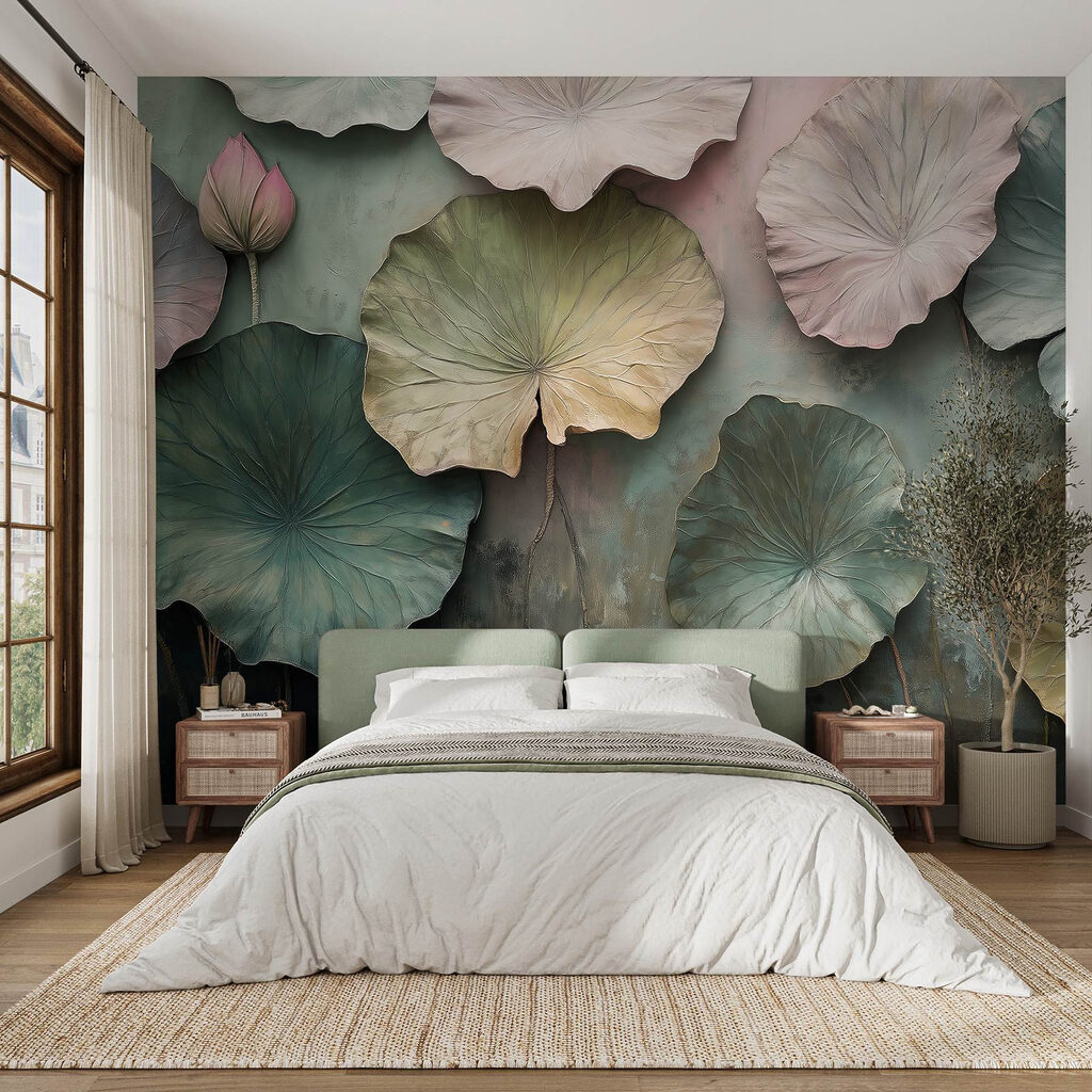 Rustgevende lotusbladeren in zachte tinten — interieur 2