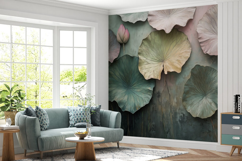 Rustgevende lotusbladeren in zachte tinten — interieur 3