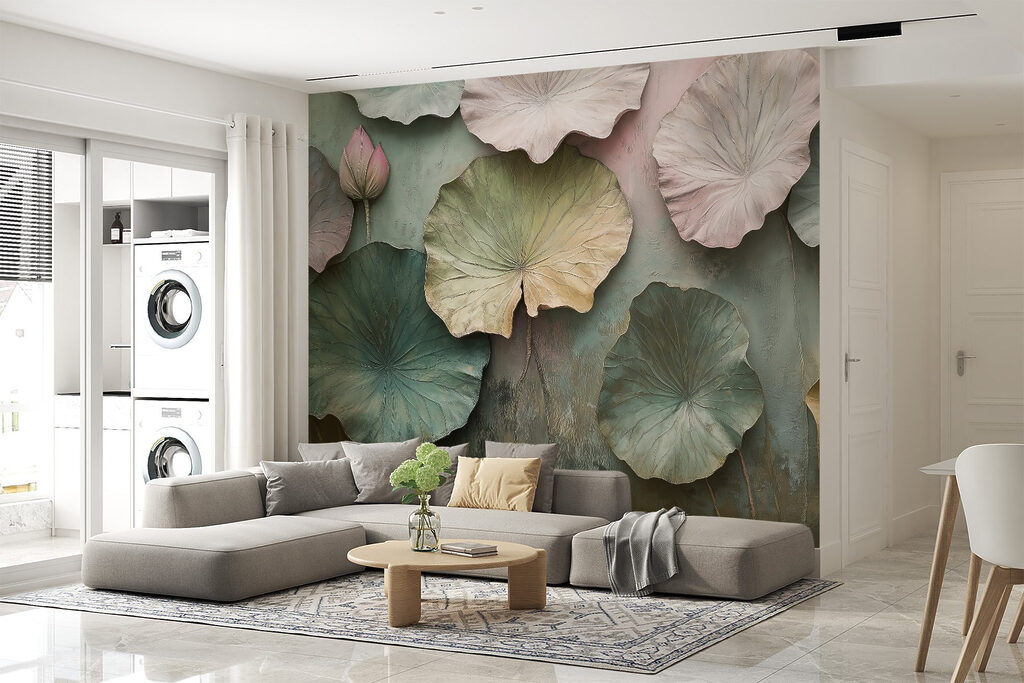 Rustgevende lotusbladeren in zachte tinten — interieur 4