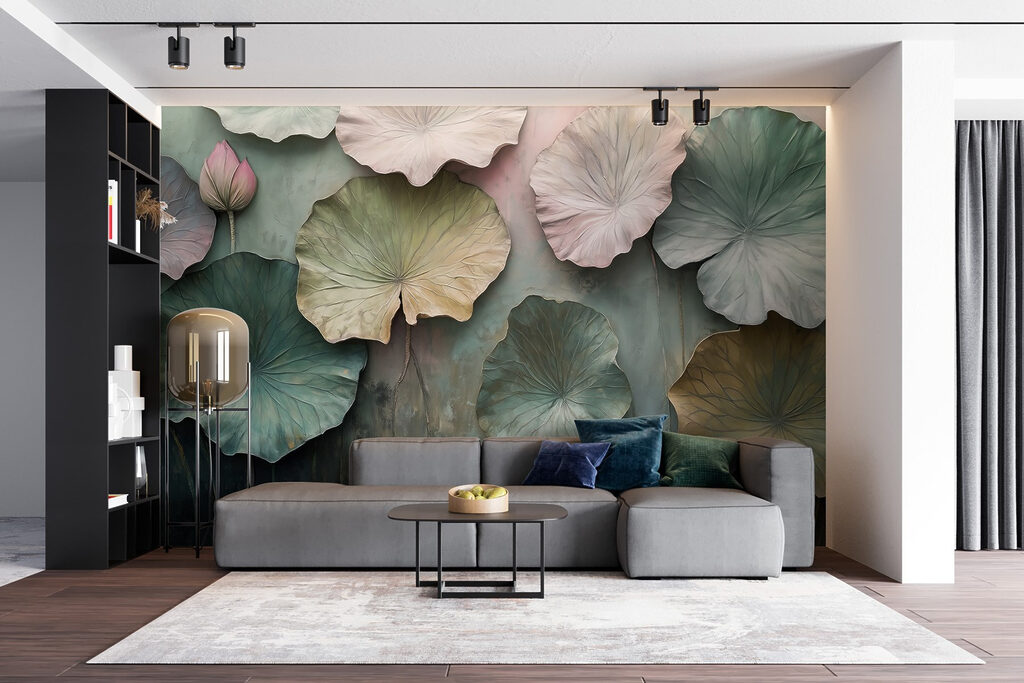 Rustgevende lotusbladeren in zachte tinten — interieur 5
