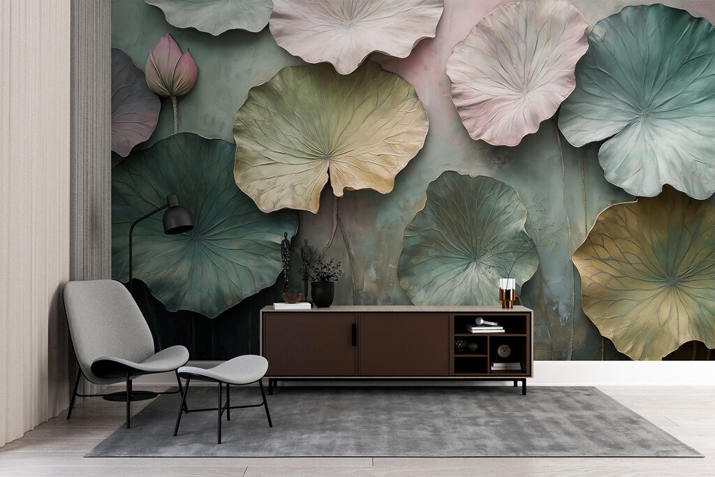 Rustgevende lotusbladeren in zachte tinten — interieur 6