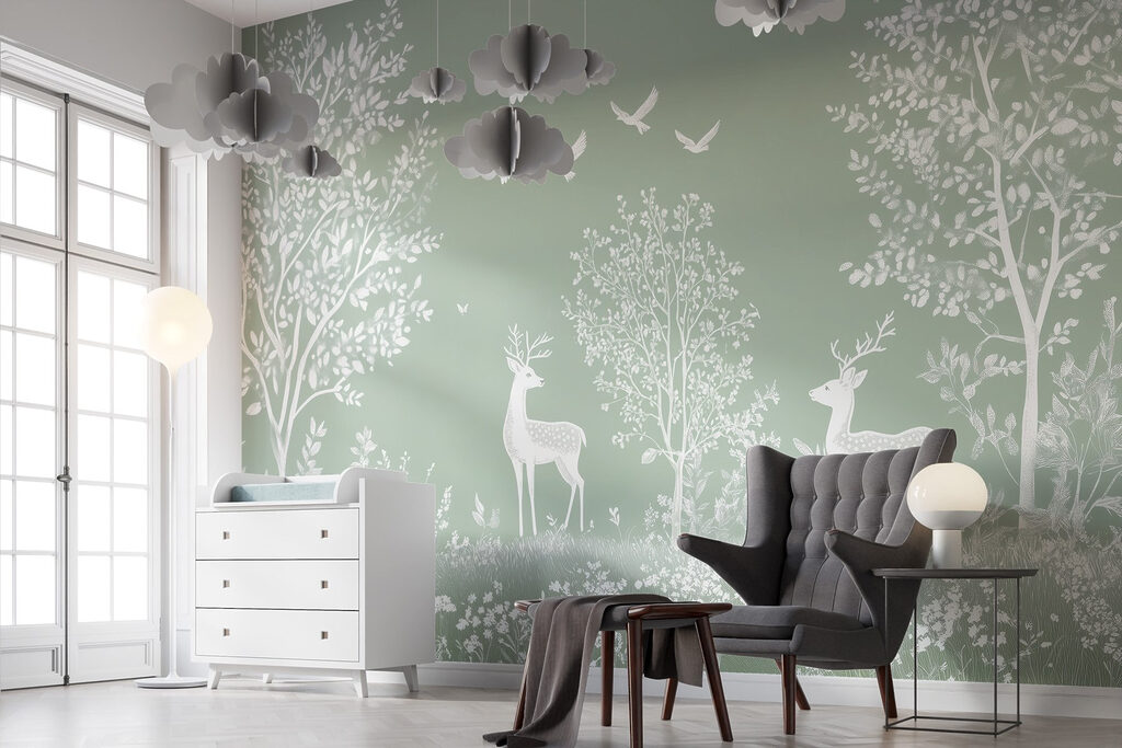 Witte dieren tussen bomen — interieur 2