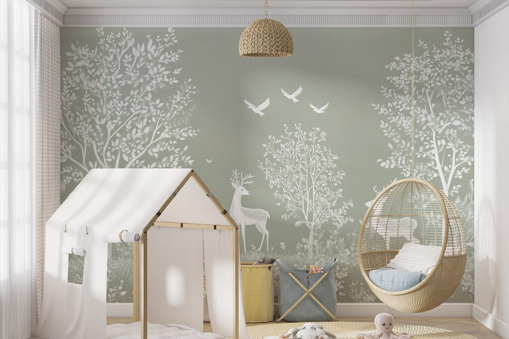 Witte herten tussen boomsilhouetten — interieur 1