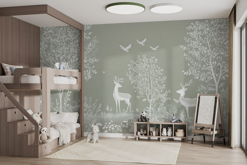 Witte herten tussen boomsilhouetten — interieur 2