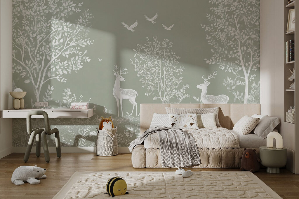 Witte herten tussen boomsilhouetten — interieur 3