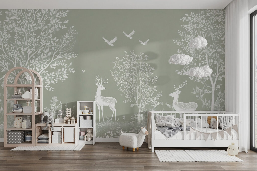 Witte herten tussen boomsilhouetten — interieur 6