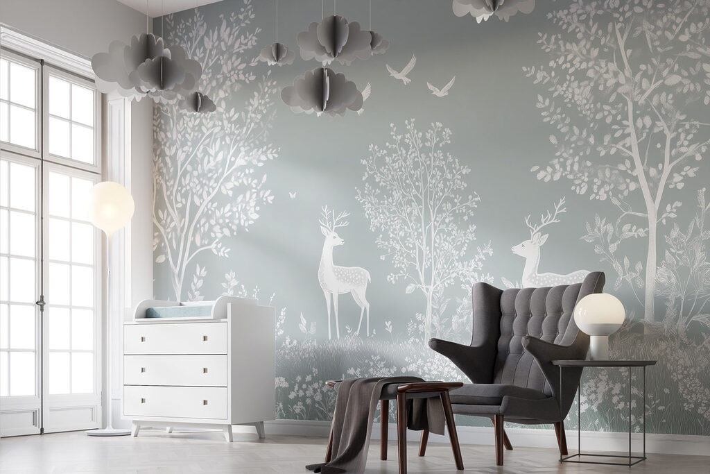 Witte herten tussen boomsilhouetten — interieur 2