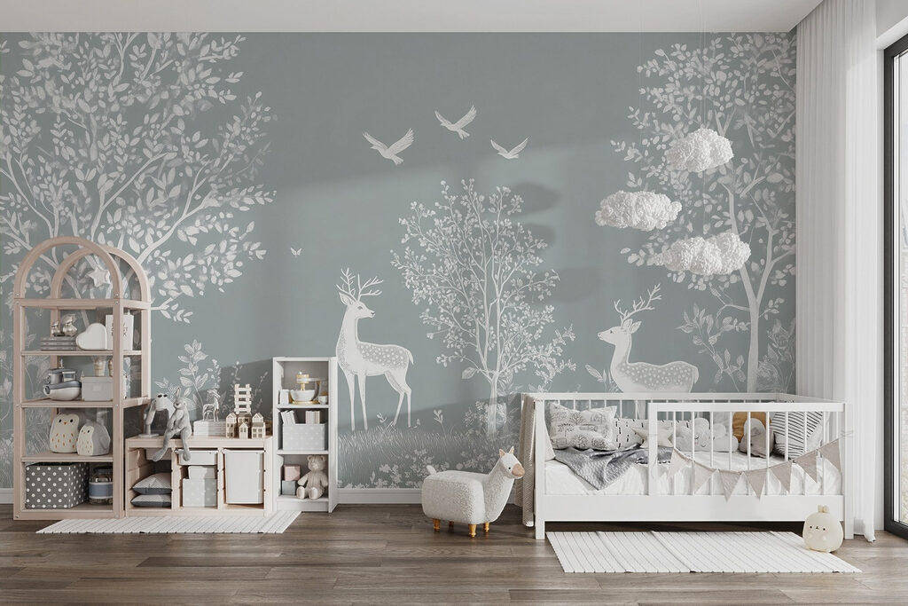 Witte herten tussen boomsilhouetten — interieur 4