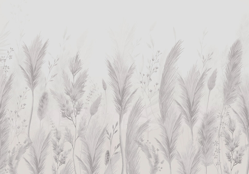 Witte achtergrond met gras en bloemen — volledig ontwerp