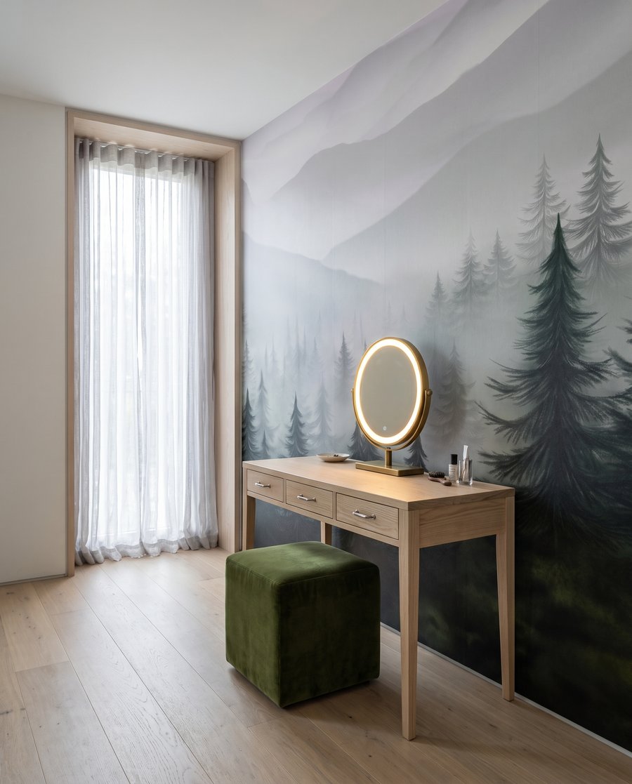 Dennen verdwijnen in grijs — interieur 3
