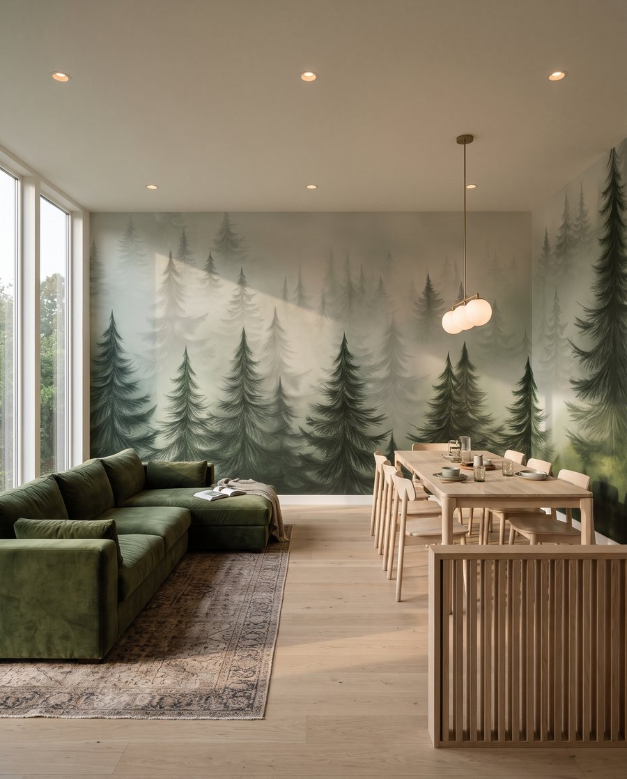 Dennen verdwijnen in grijs — interieur 1