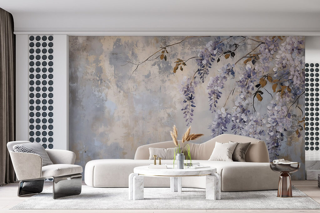 Paarse bloesem op patina — interieur 2