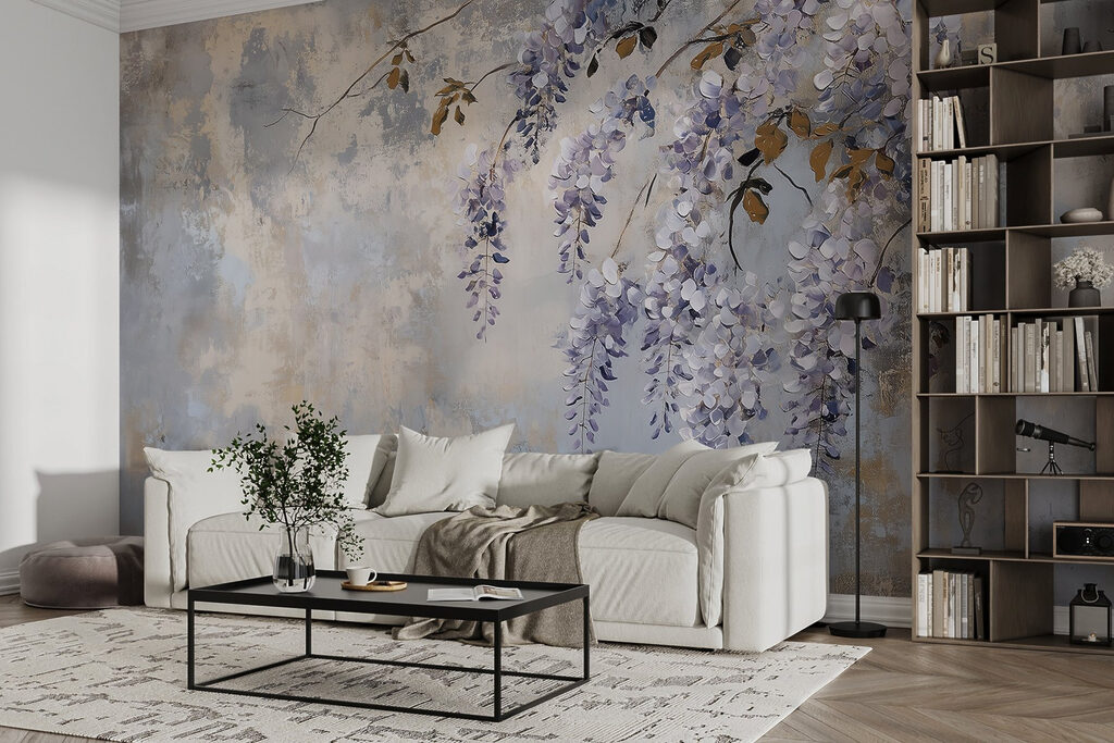 Paarse bloesem op patina — interieur 3