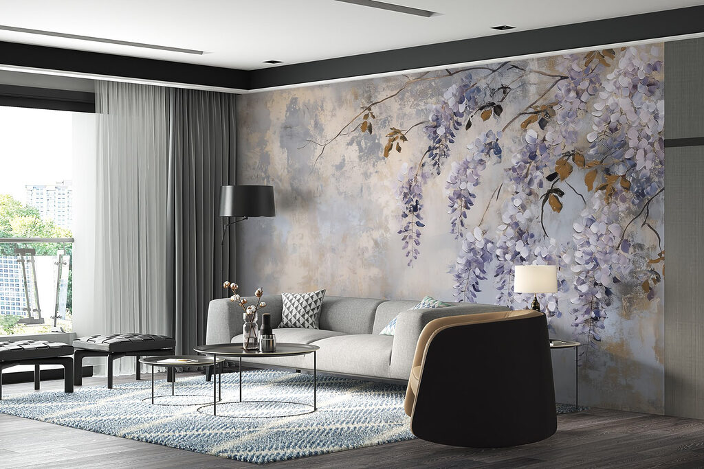 Paarse bloesem op patina — interieur 4