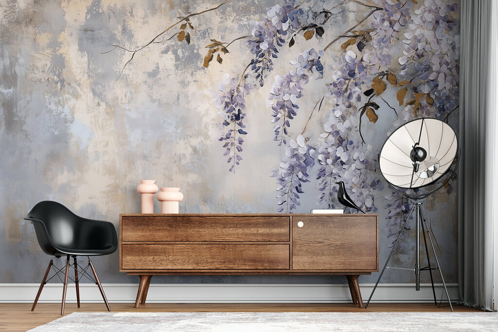 Paarse bloesem op patina — interieur 5
