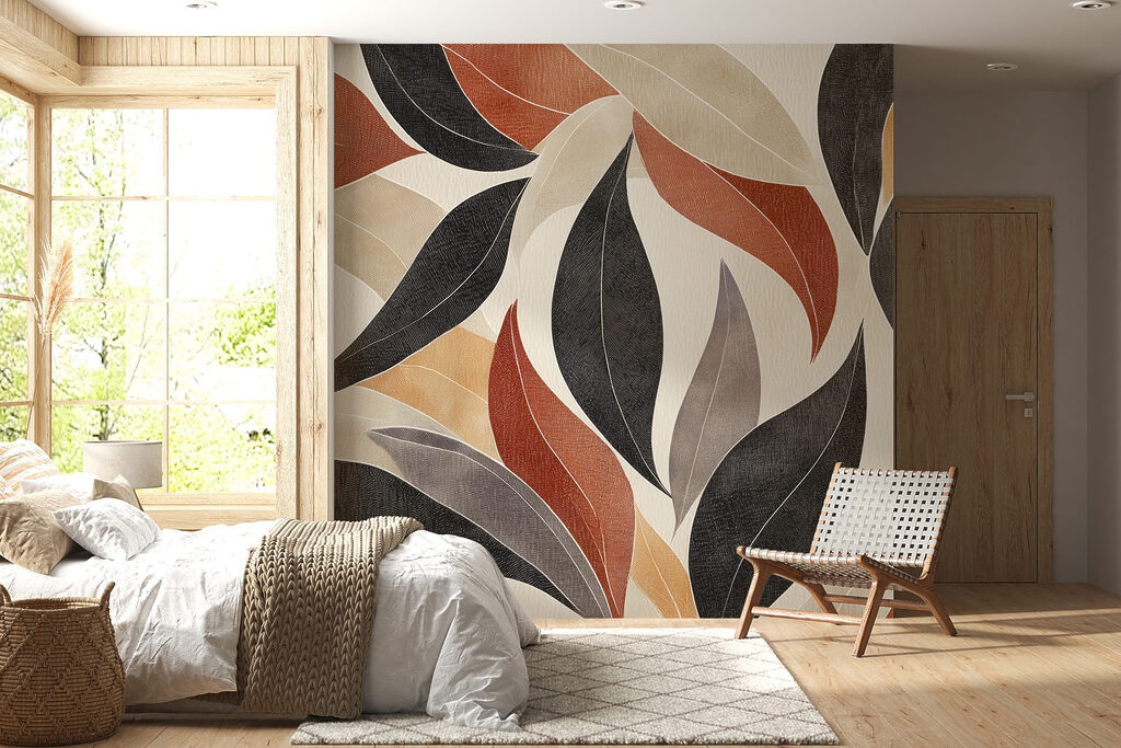 Zwarte bladeren naast terracotta — interieur 2
