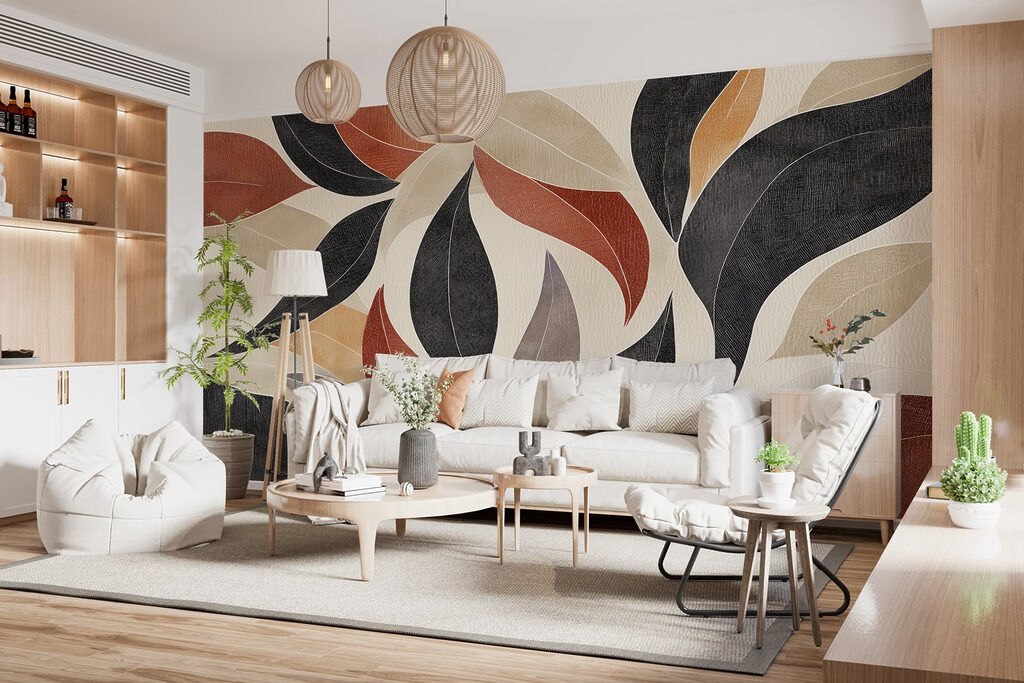 Zwarte bladeren naast terracotta — interieur 3