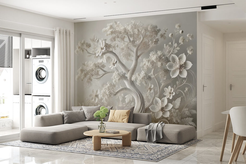 Witte bloesem boven krullen — interieur 3