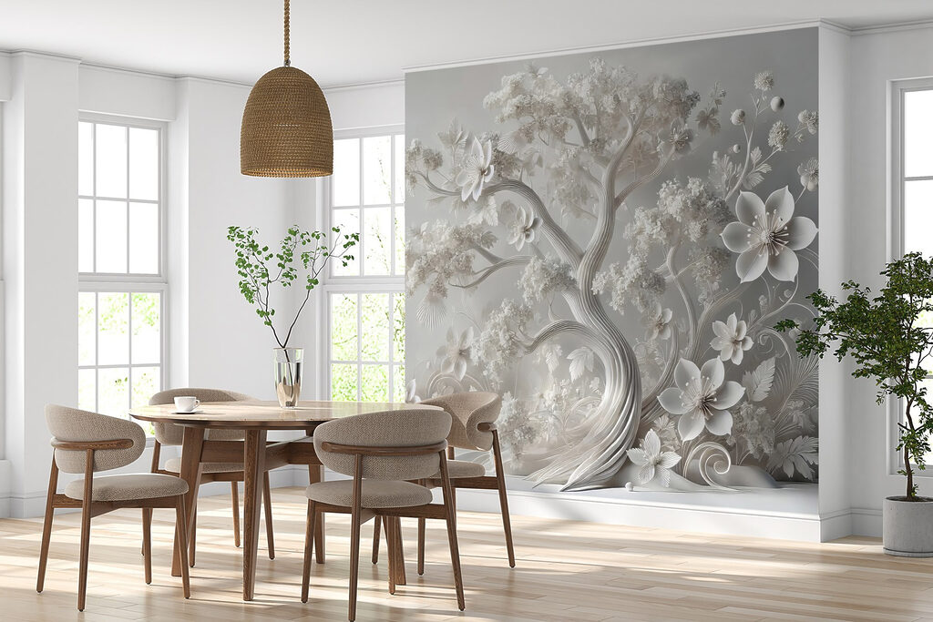 Witte bloesem boven krullen — interieur 4