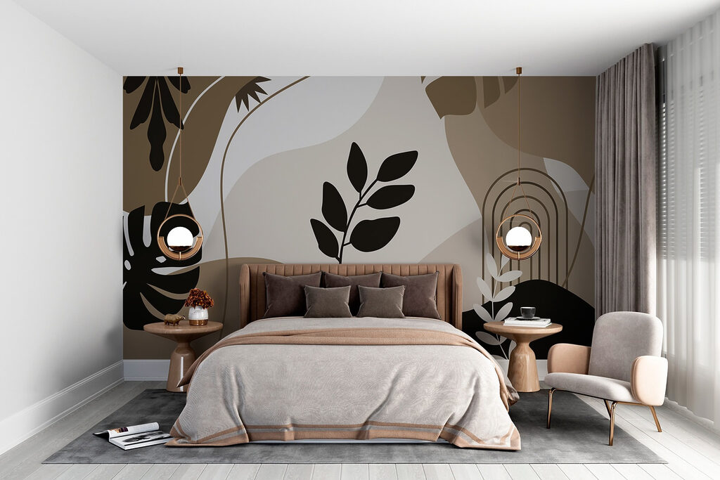 Natuurlijke vormen in aardetinten in een interieur