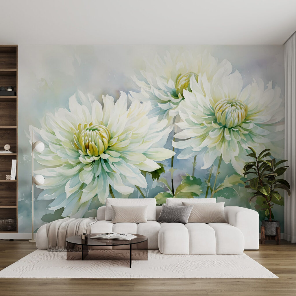 Witte bloemen op lichtgroen — interieur 1