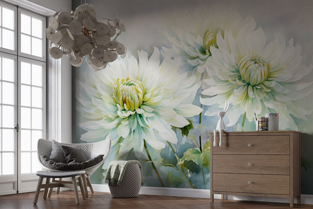 Witte bloemen op lichtgroen — interieur 2