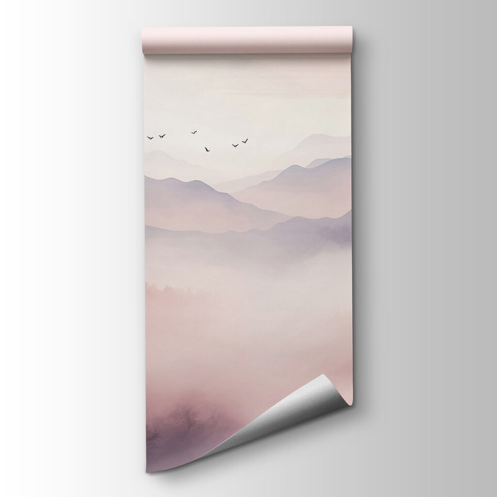 Bergdal in roze mist — productweergave