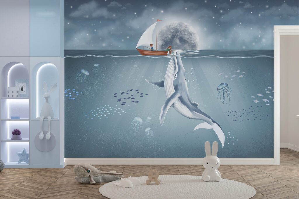 Witte walvis onder maanlicht — interieur 1