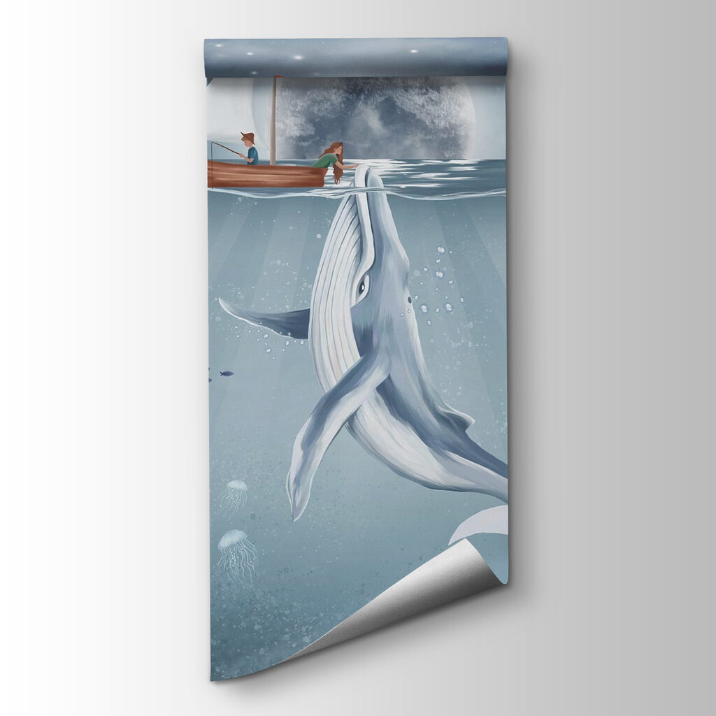 Witte walvis onder maanlicht — productweergave