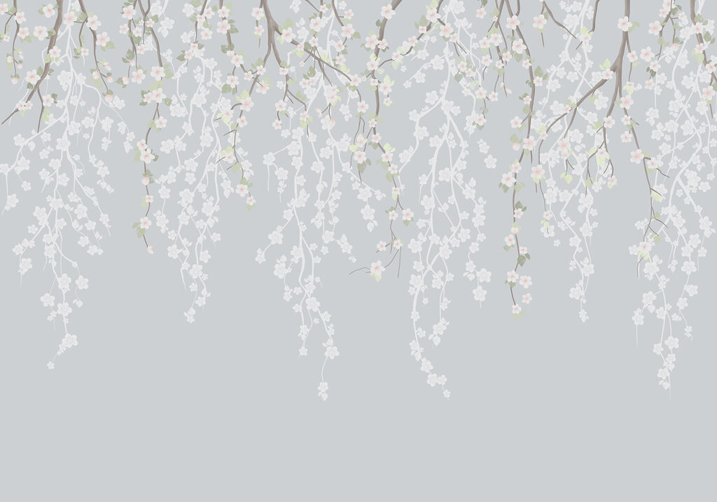 Hangende bloemen in blauwgrijs — volledig ontwerp
