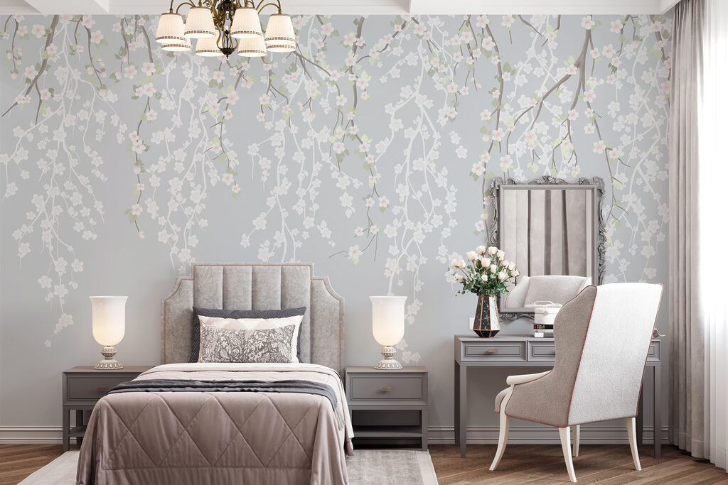 Hangende bloemen in blauwgrijs — interieur 1