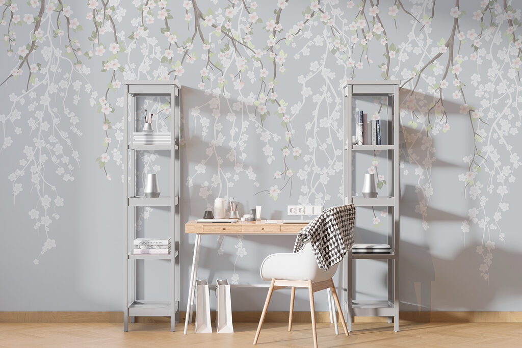 Hangende bloemen in blauwgrijs — interieur 3