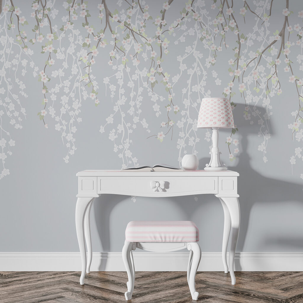 Hangende bloemen in blauwgrijs — interieur 4