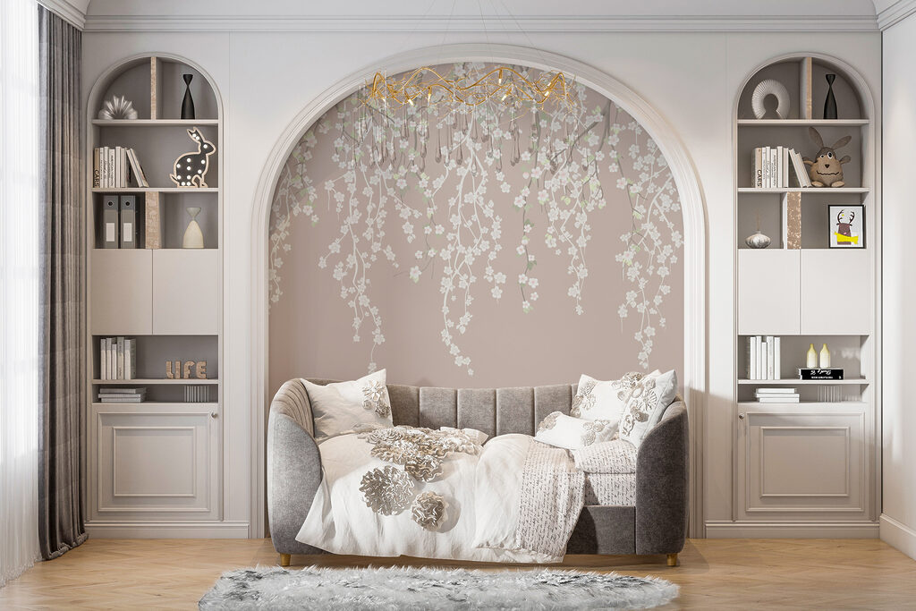 Witte bloemen op een boomtak — interieur 2