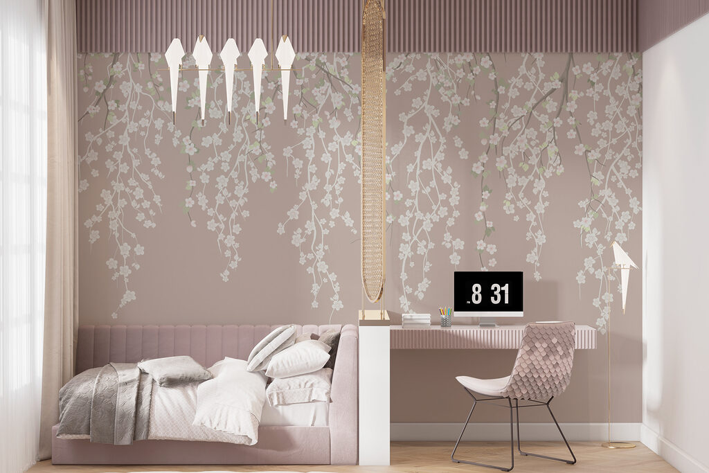 Witte bloemen op een boomtak — interieur 3