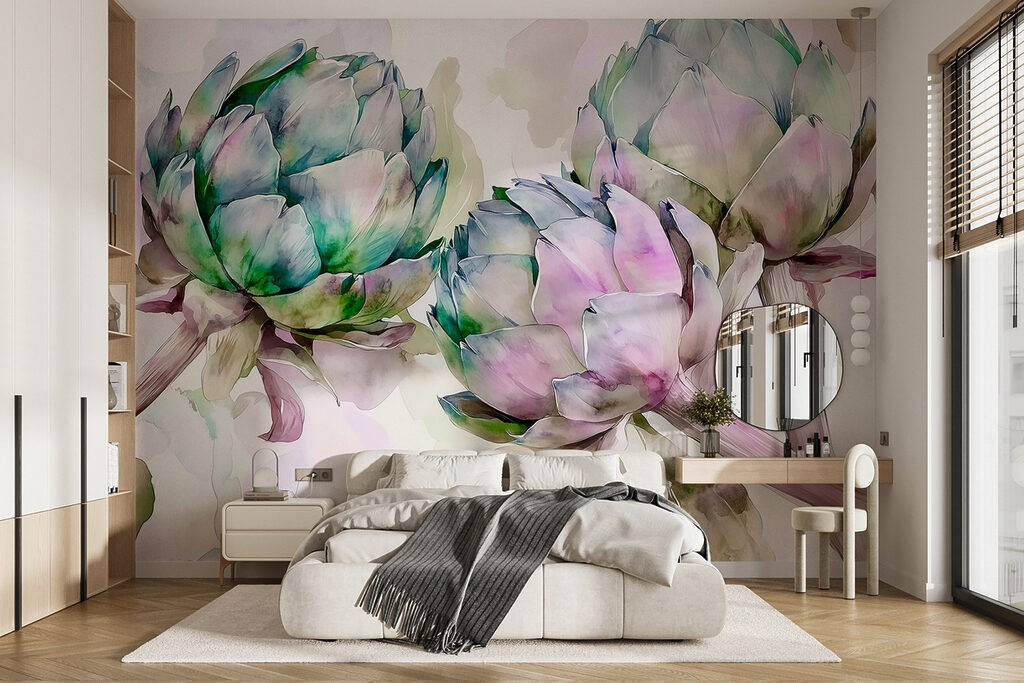 Artisjokbloemen in waterverf — interieur 2