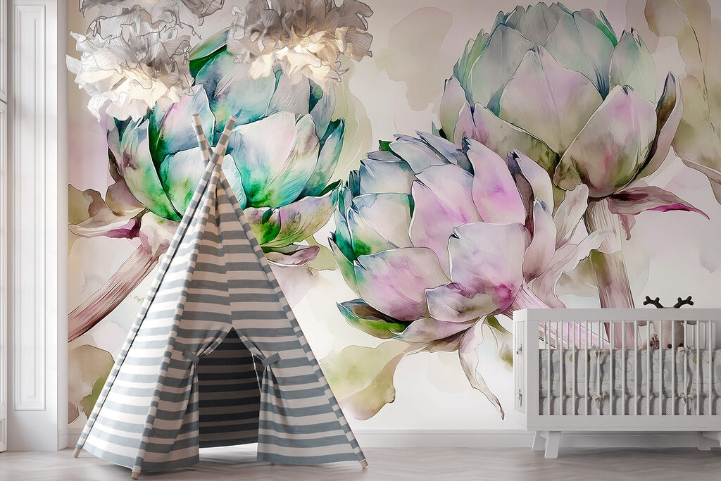 Artisjokbloemen in waterverf — interieur 4