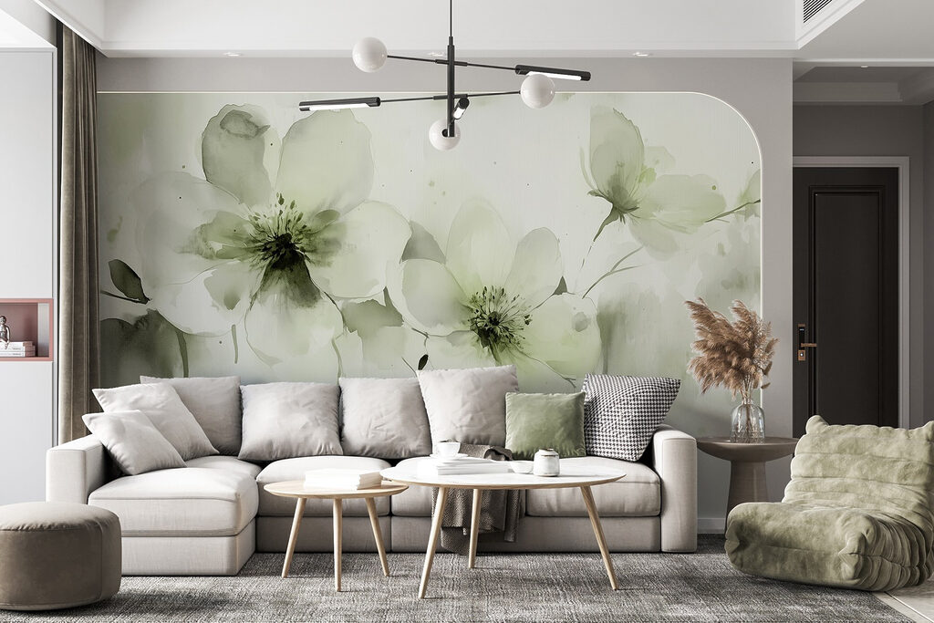 Witte bloemen op bleekgroen — interieur 2