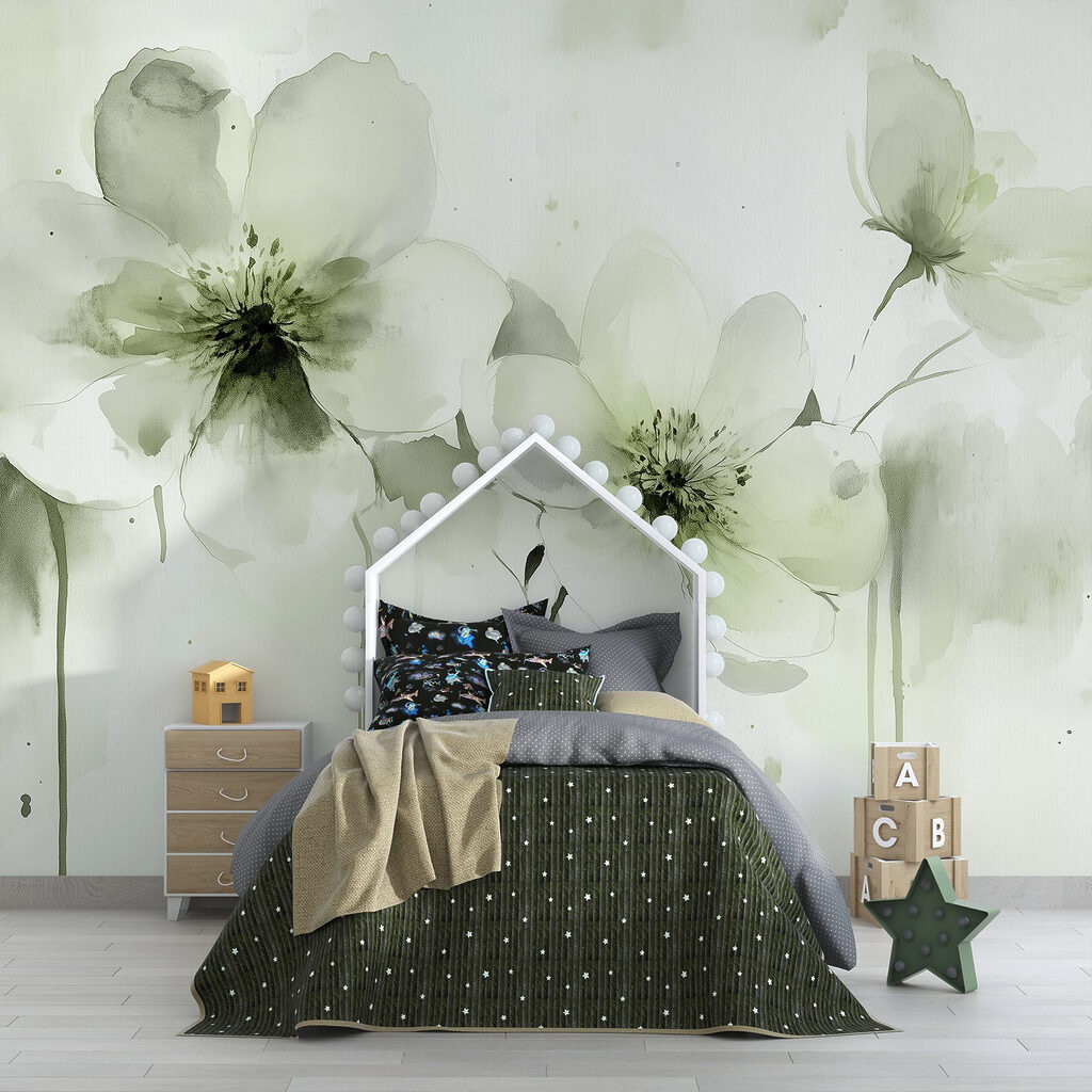 Witte bloemen op bleekgroen — interieur 3