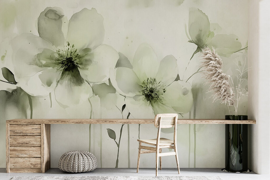 Witte bloemen op bleekgroen — interieur 4