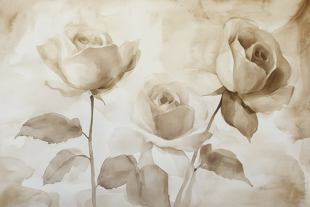 Drie rozen in sepia — volledig ontwerp