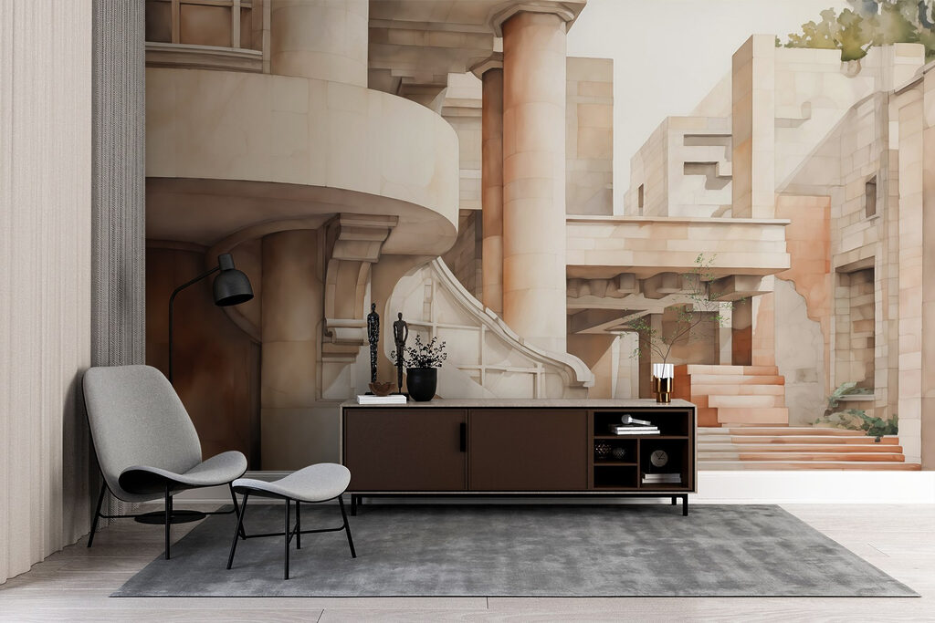 Trappen tussen ronde zuilen — interieur 1
